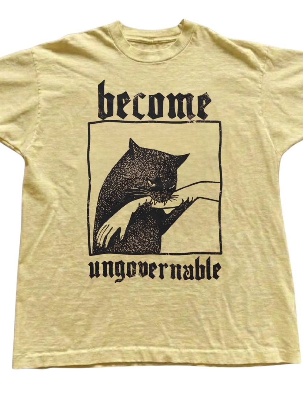 Gildan Yellow 'Become Ungovernable' Cat Graphic Tee, Gift For Her, For Him